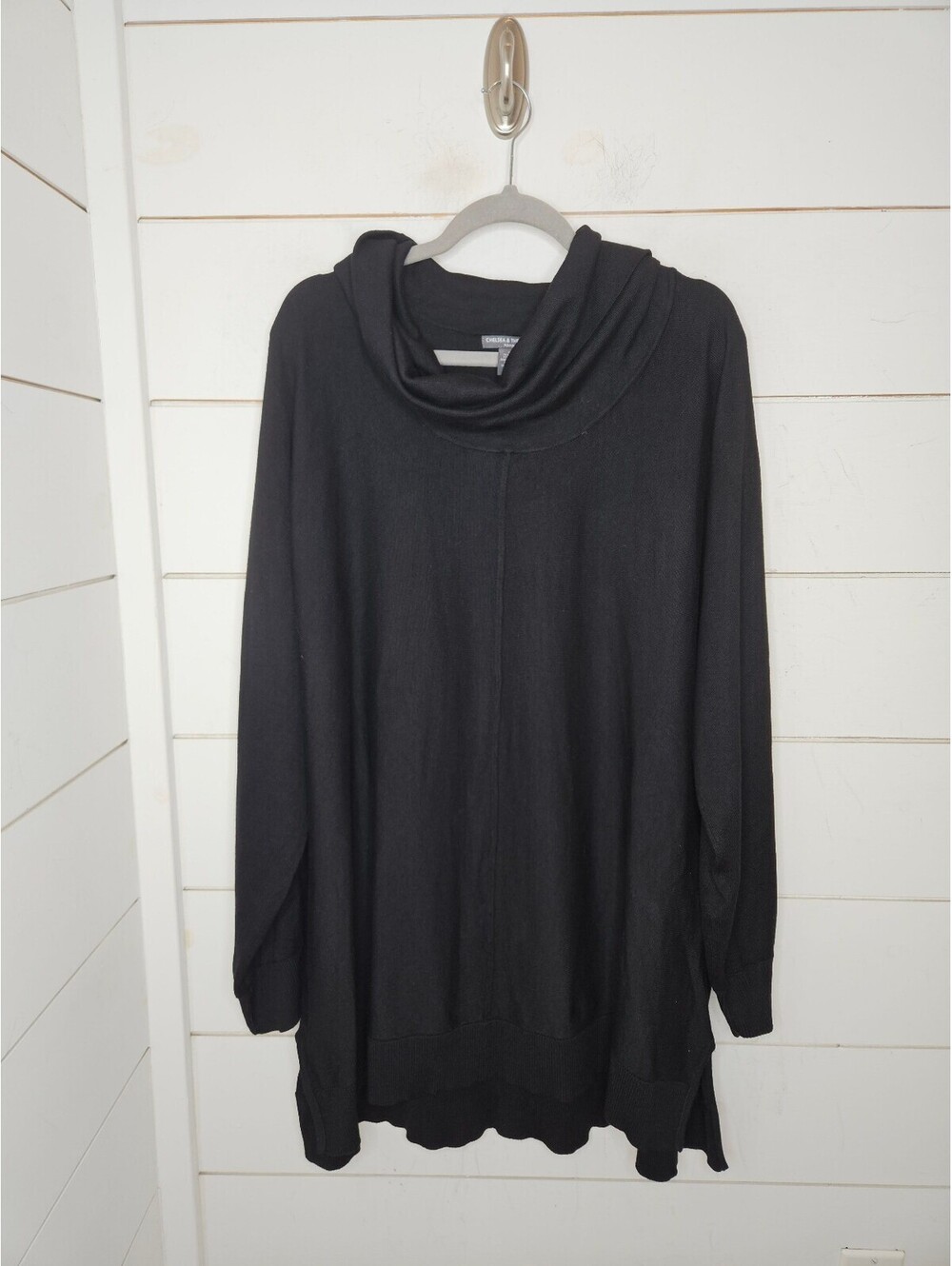 Chelsea & Theodore Woman 3X black heavyweight cowl neck turtleneck sweater